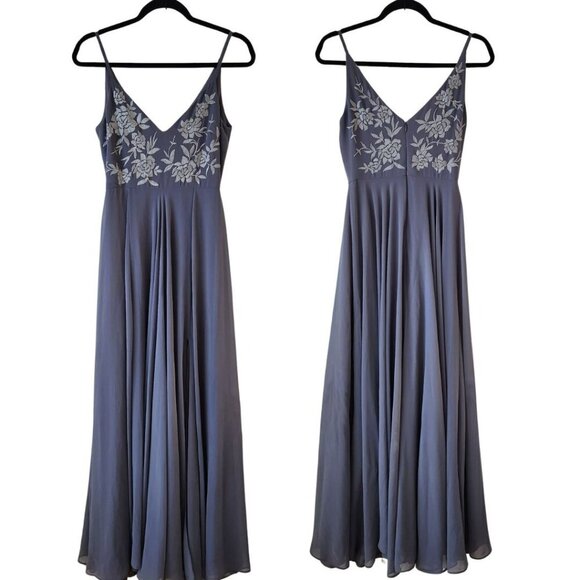 BHLDN Anthropologie Gray Sadia Bridesmaids Dress Full Length Maxi Women's 2 - Picture 1 of 8